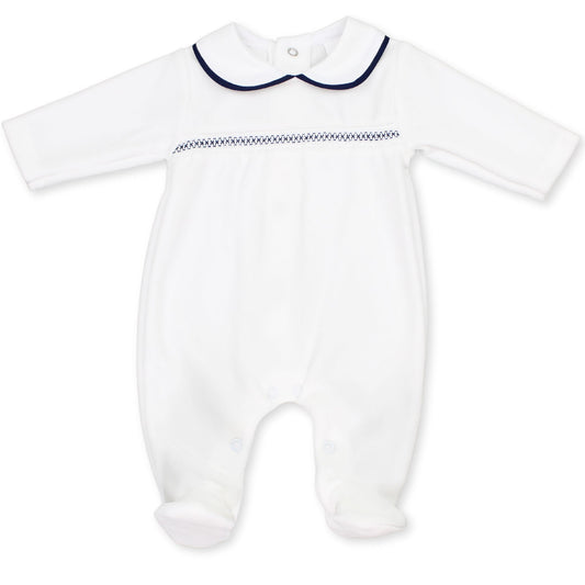 baby white and blue smocking velour