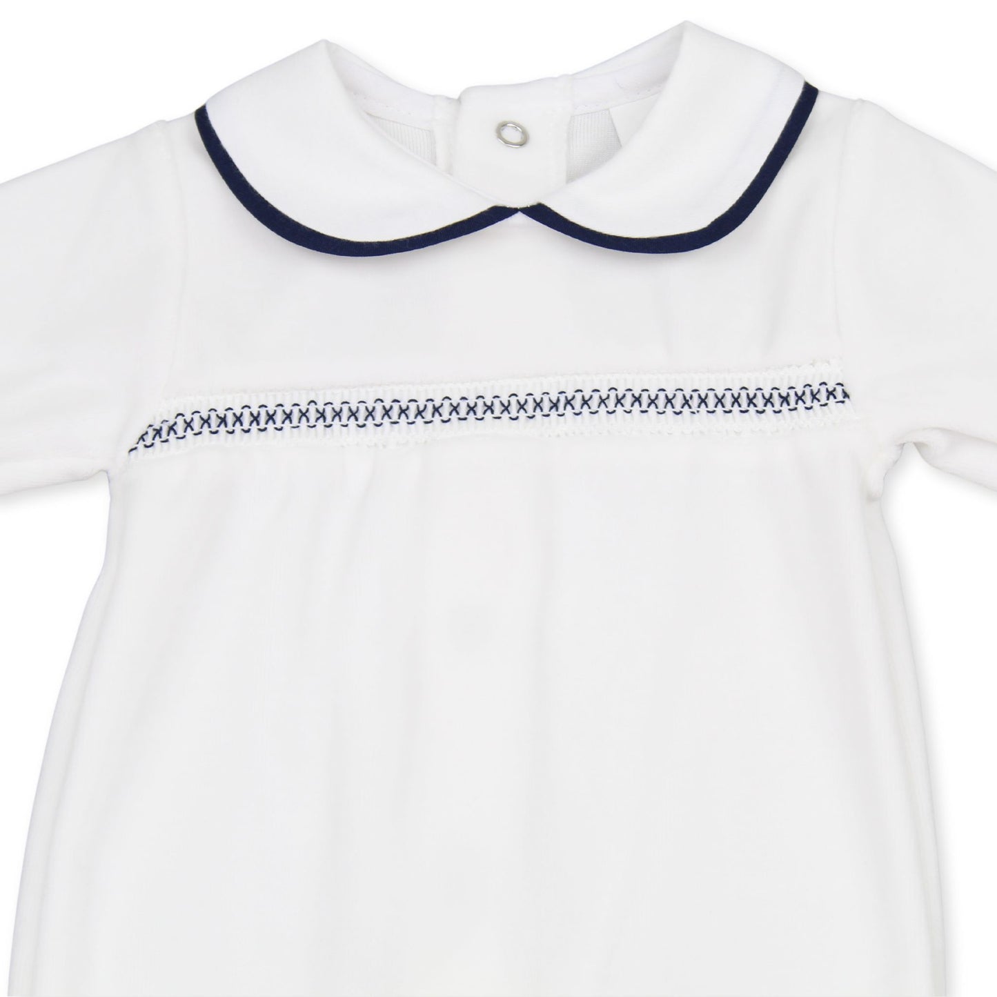 Baby Boys Velour Smocked Sleepsuit - White