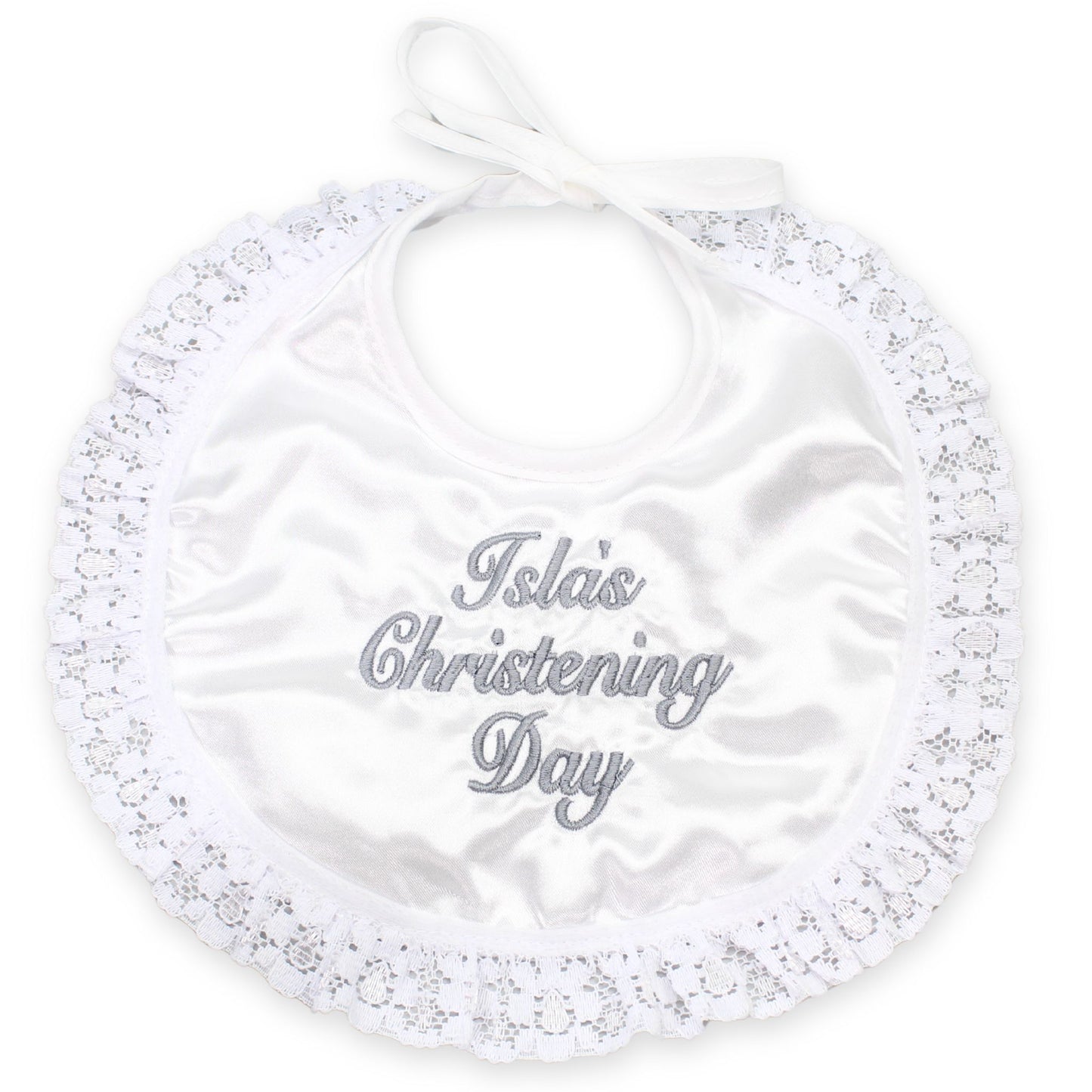 satin christening bib personalised