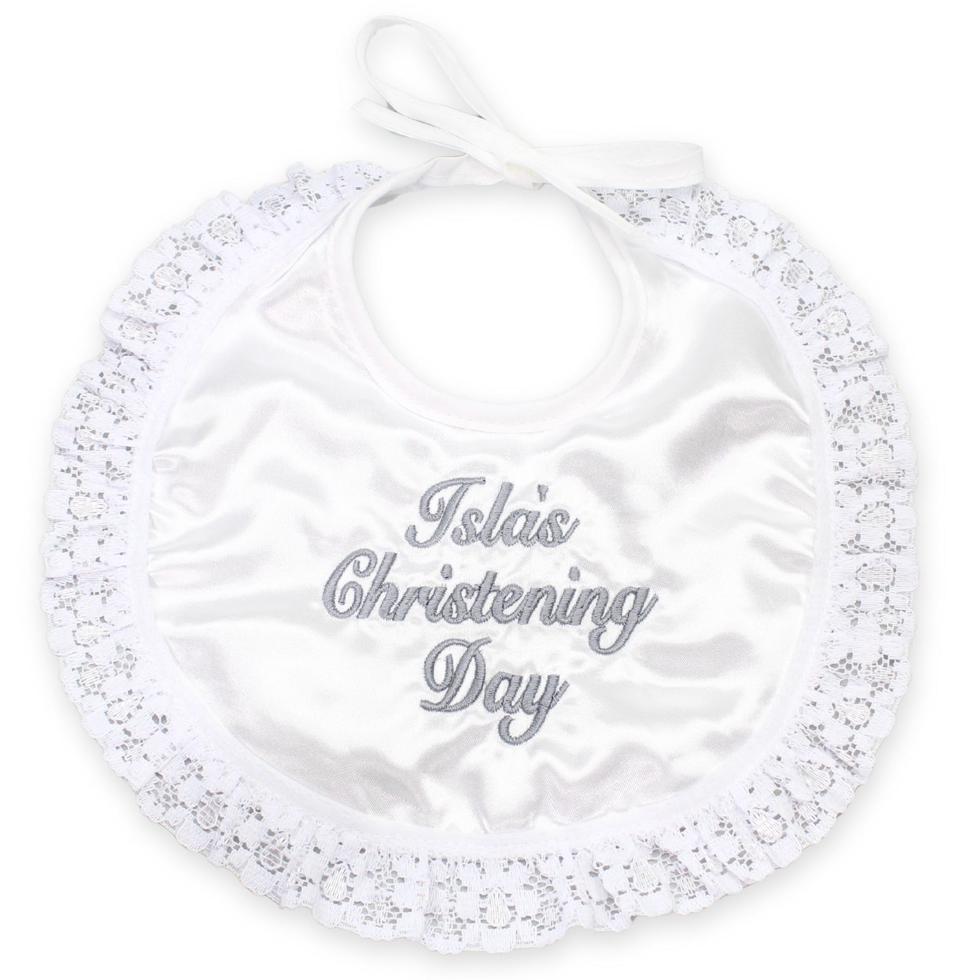satin christening bib personalised