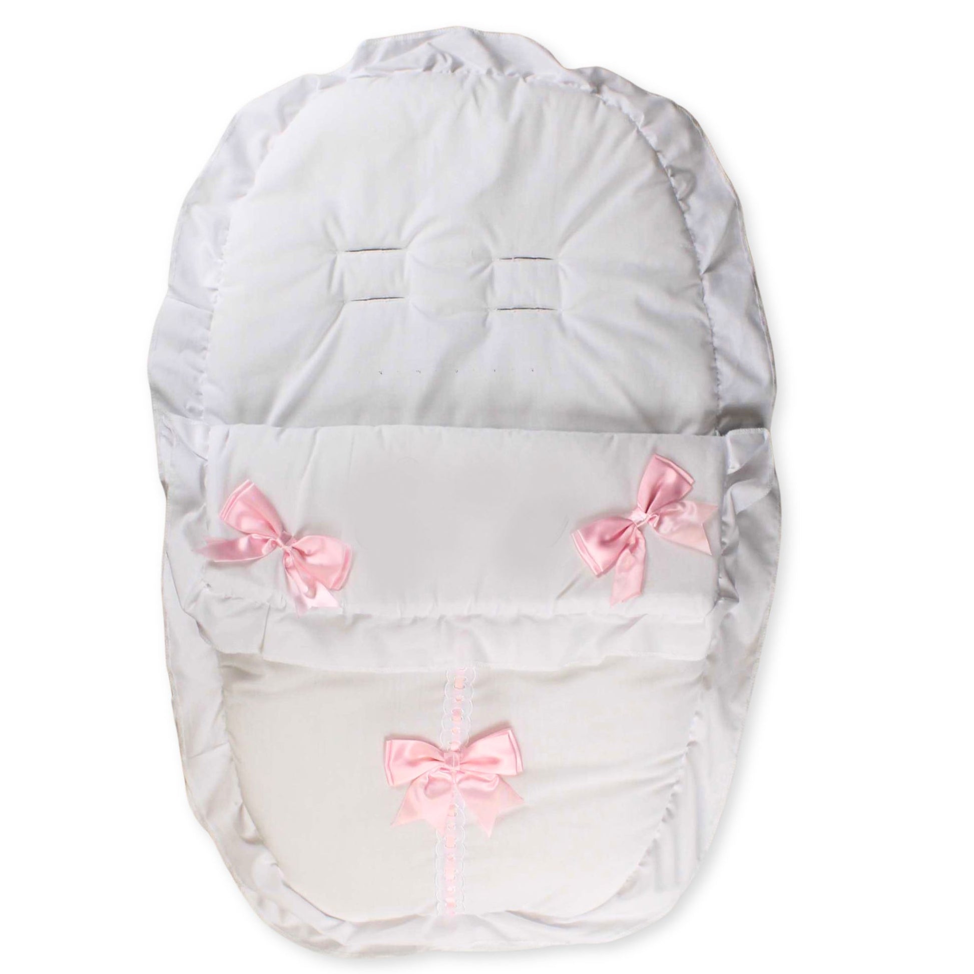 White Car Seat Cosy Toes Footmuff with Pink Bows – Lullaby Lane