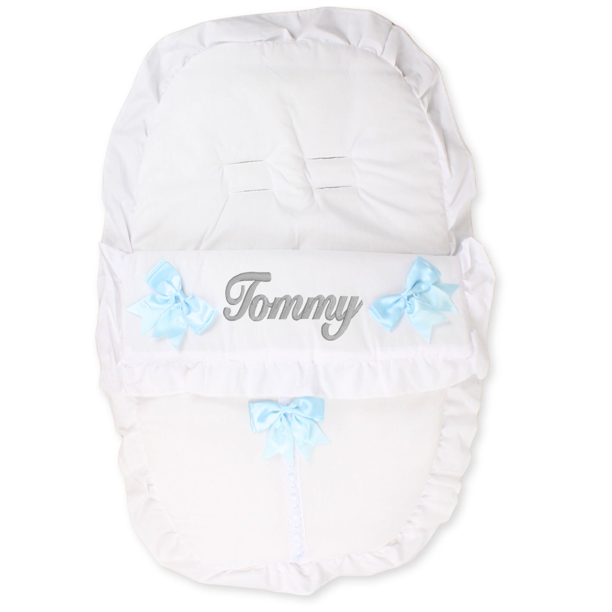 baby boys white and blue car seat cosy toes personalsied