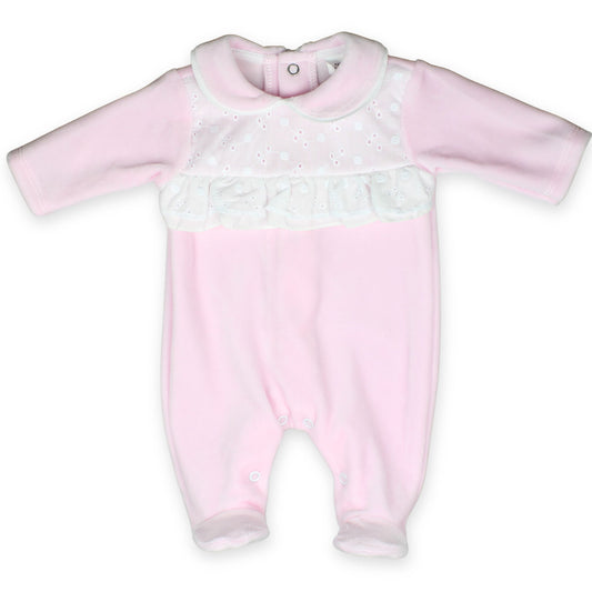baby girl pink velour sleepsuit