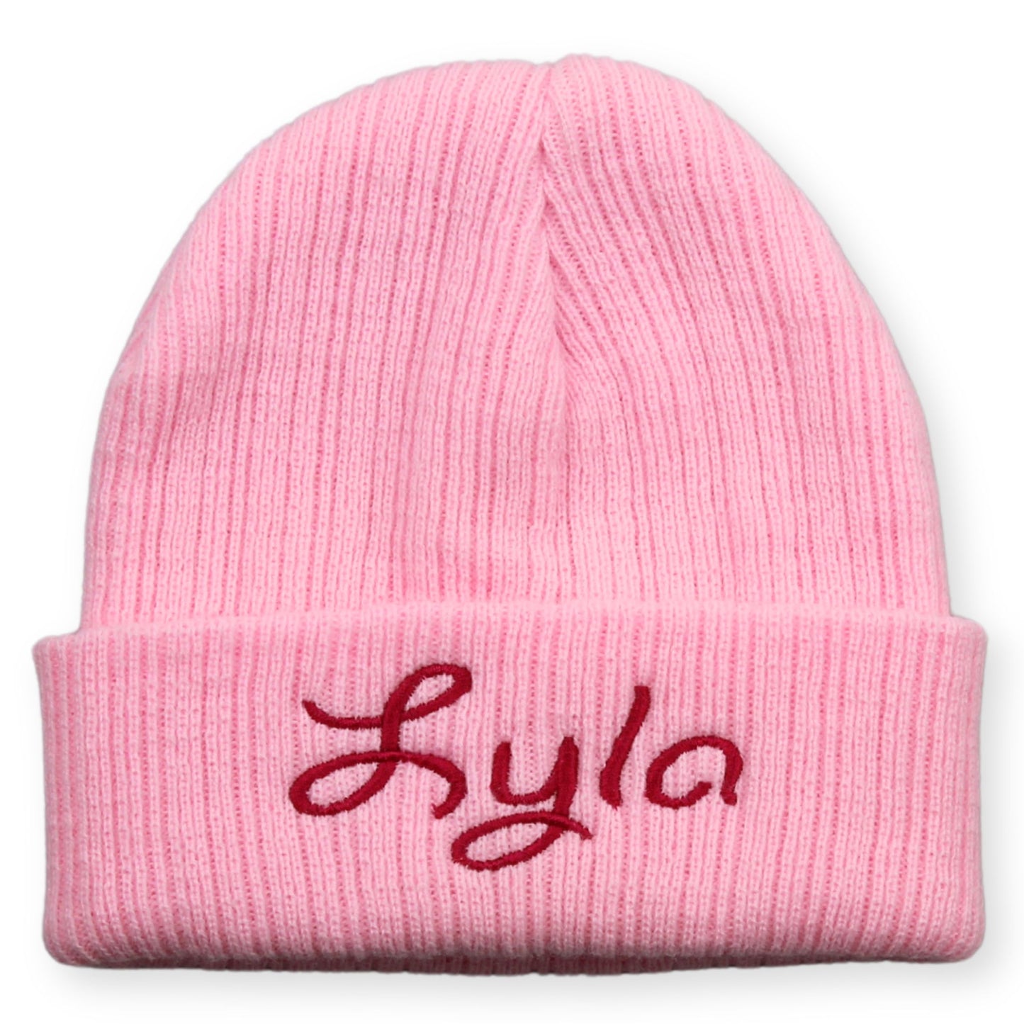 baby girl pink personalised beanie hat with name