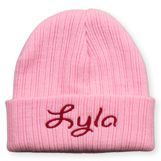 baby girl pink personalised beanie hat with name