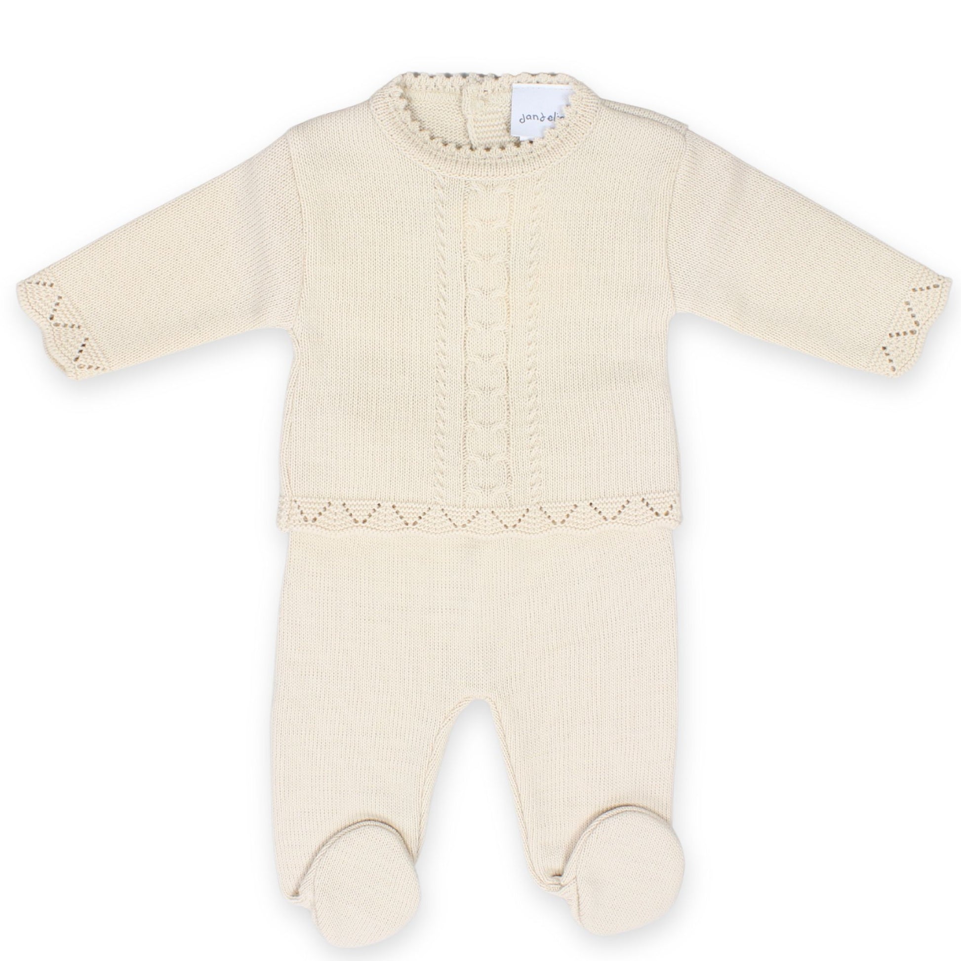 beige two piece knitted outfit