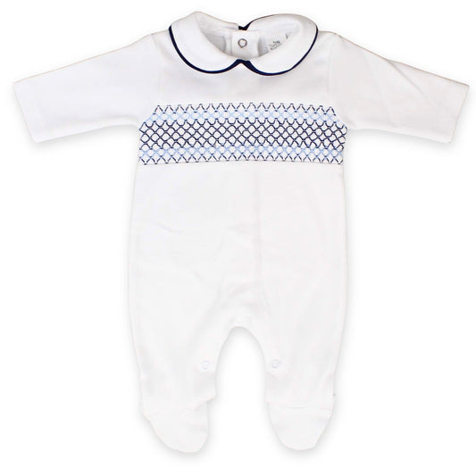 baby boy all in one sleepsuit with smocking 