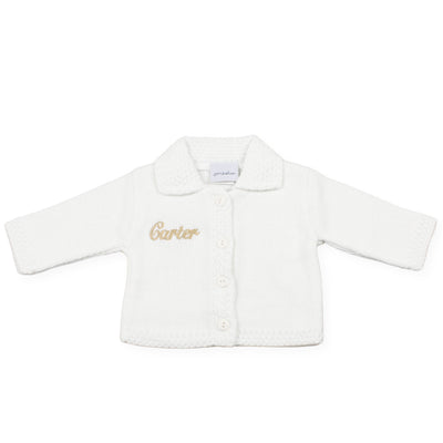 Personalised Unisex Baby White Cardigan with Name | Classic Knit