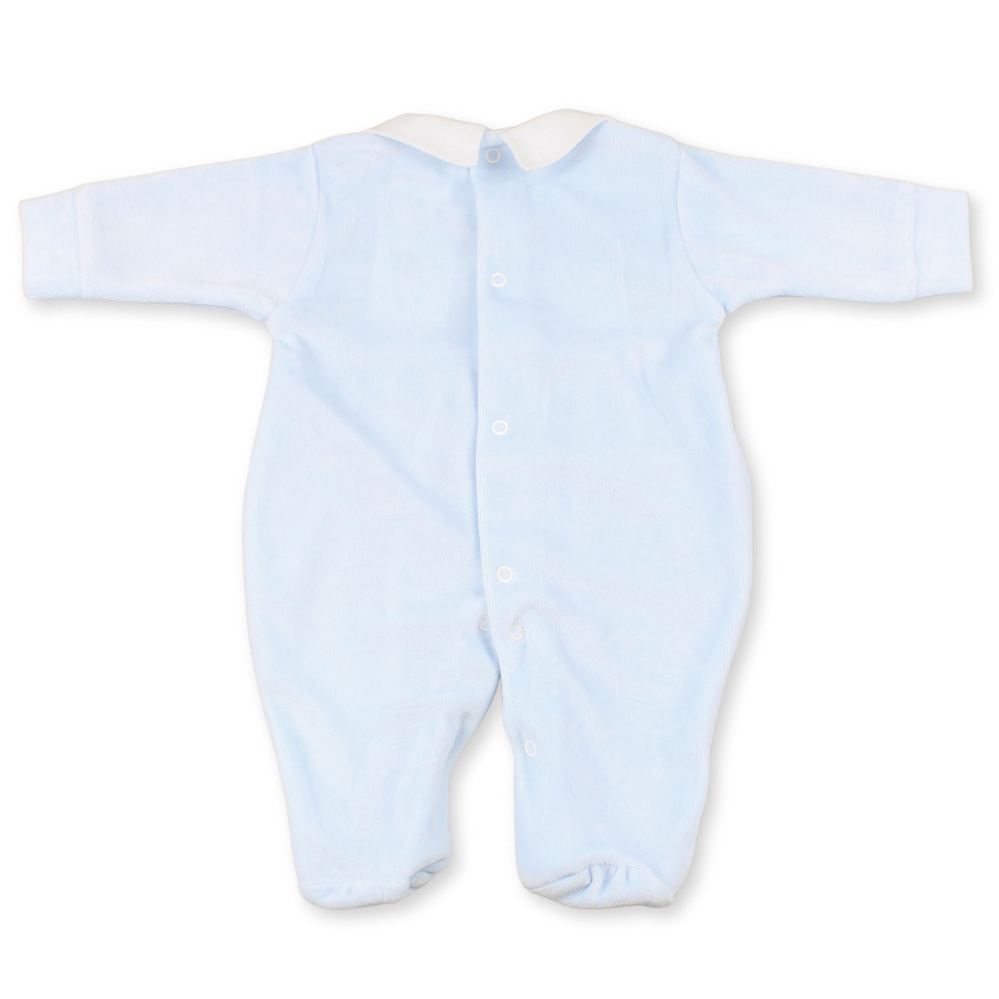 Light blue baby onesie on a white background