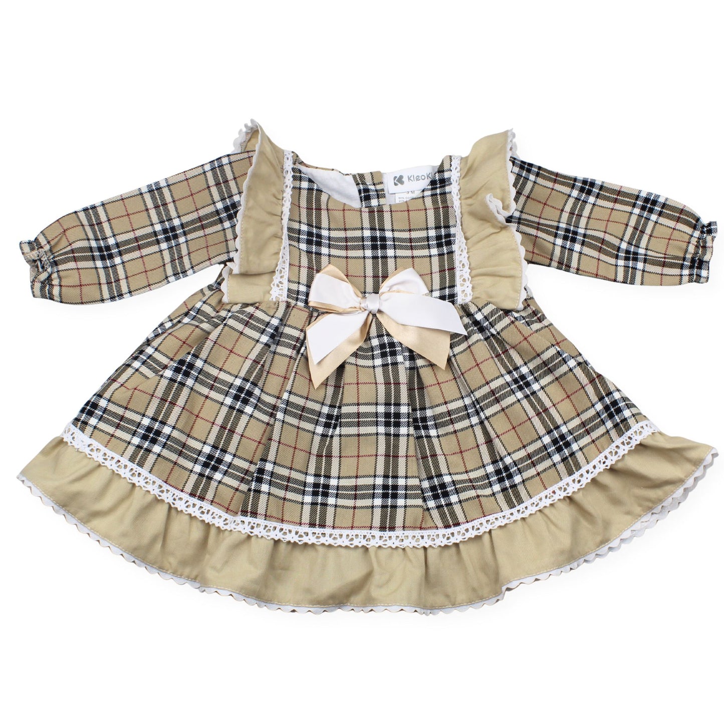Plaid dress with a bow on a white background
