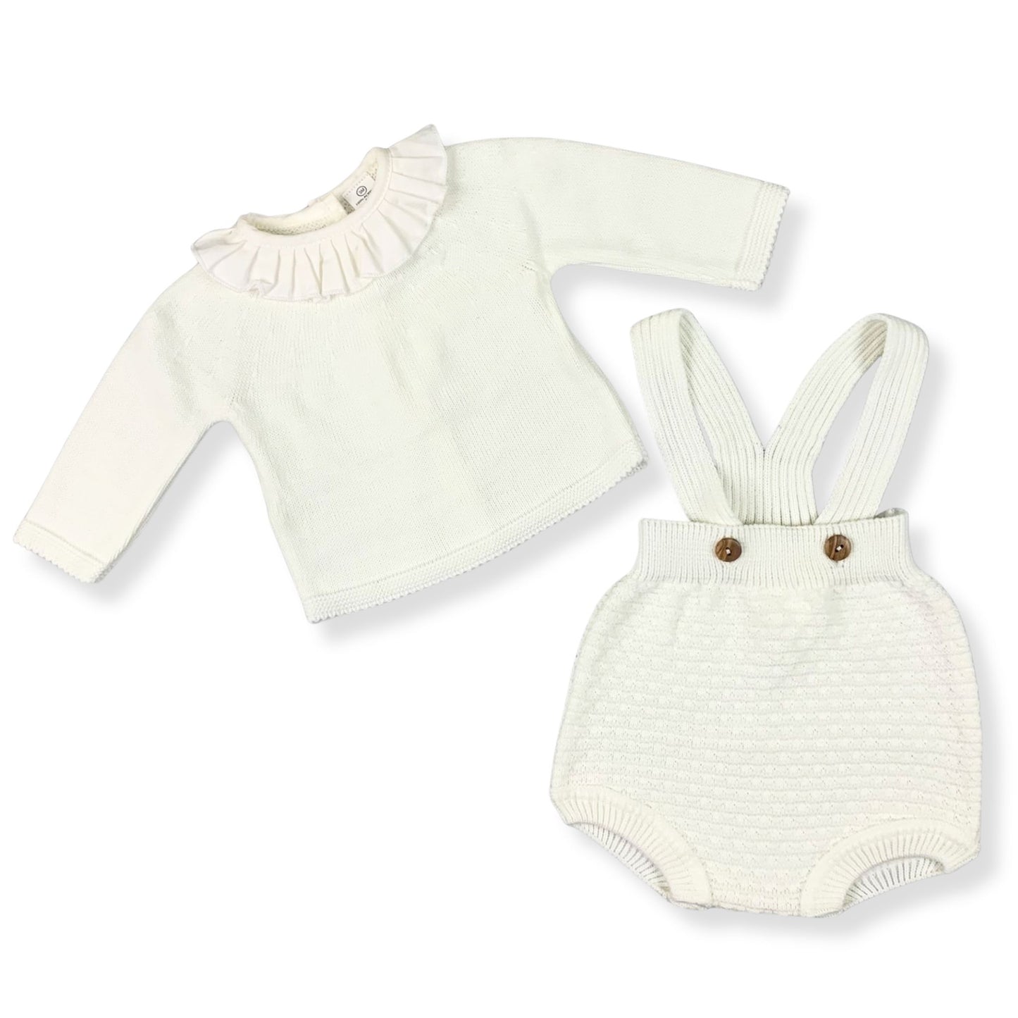 Baby Girls 2 Piece Knitted Outfit - Jam Pants and Top - Cream