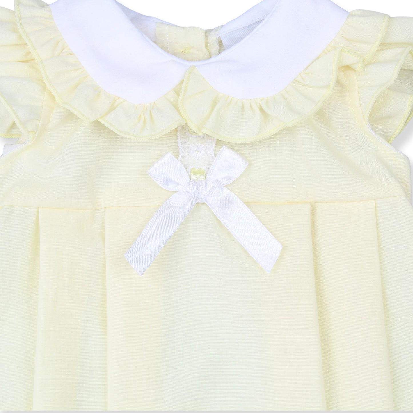 Lemon Yellow Baby Girl's Romper with Bow & Frills