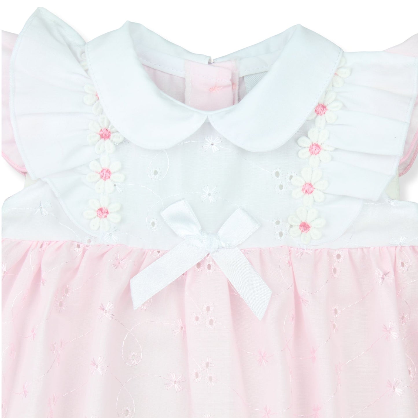 Baby Girls Pink Broderie Anglaise Romper with Ruffle Shoulders – My Little Chick