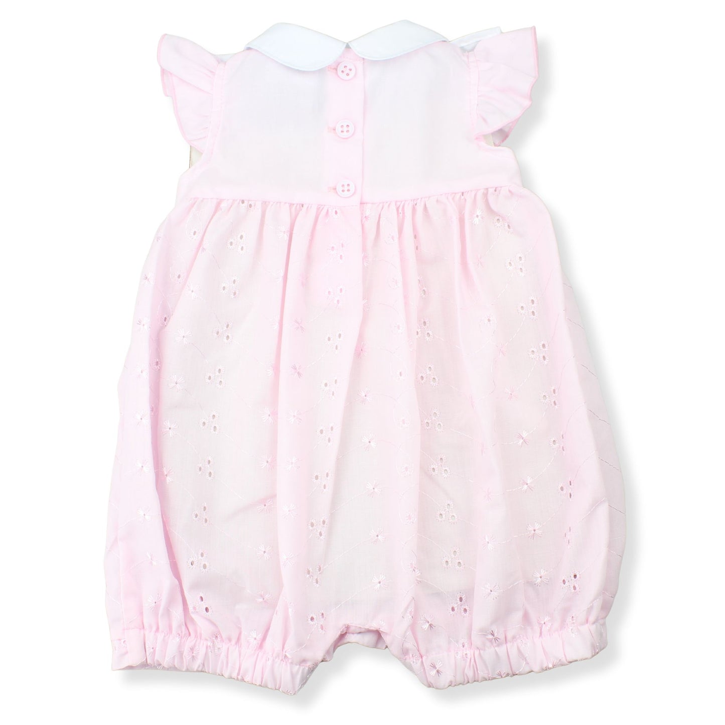 Baby Girls Pink Broderie Anglaise Romper with Ruffle Shoulders – My Little Chick