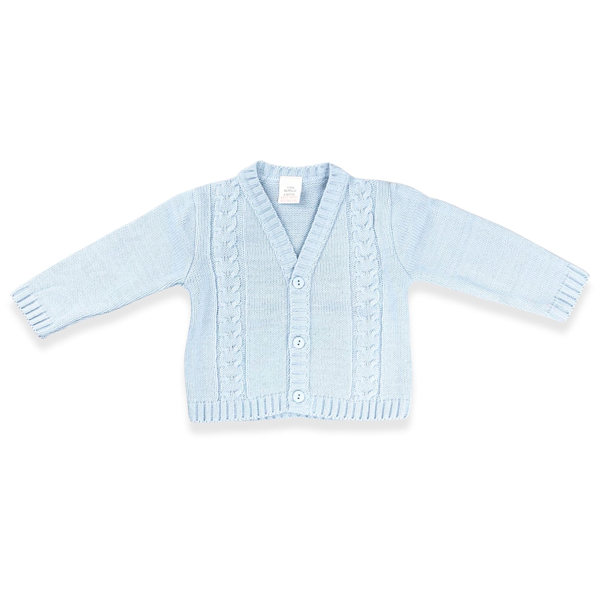 Light blue baby cardigan on a white background