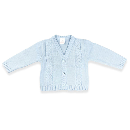 Light blue baby cardigan on a white background