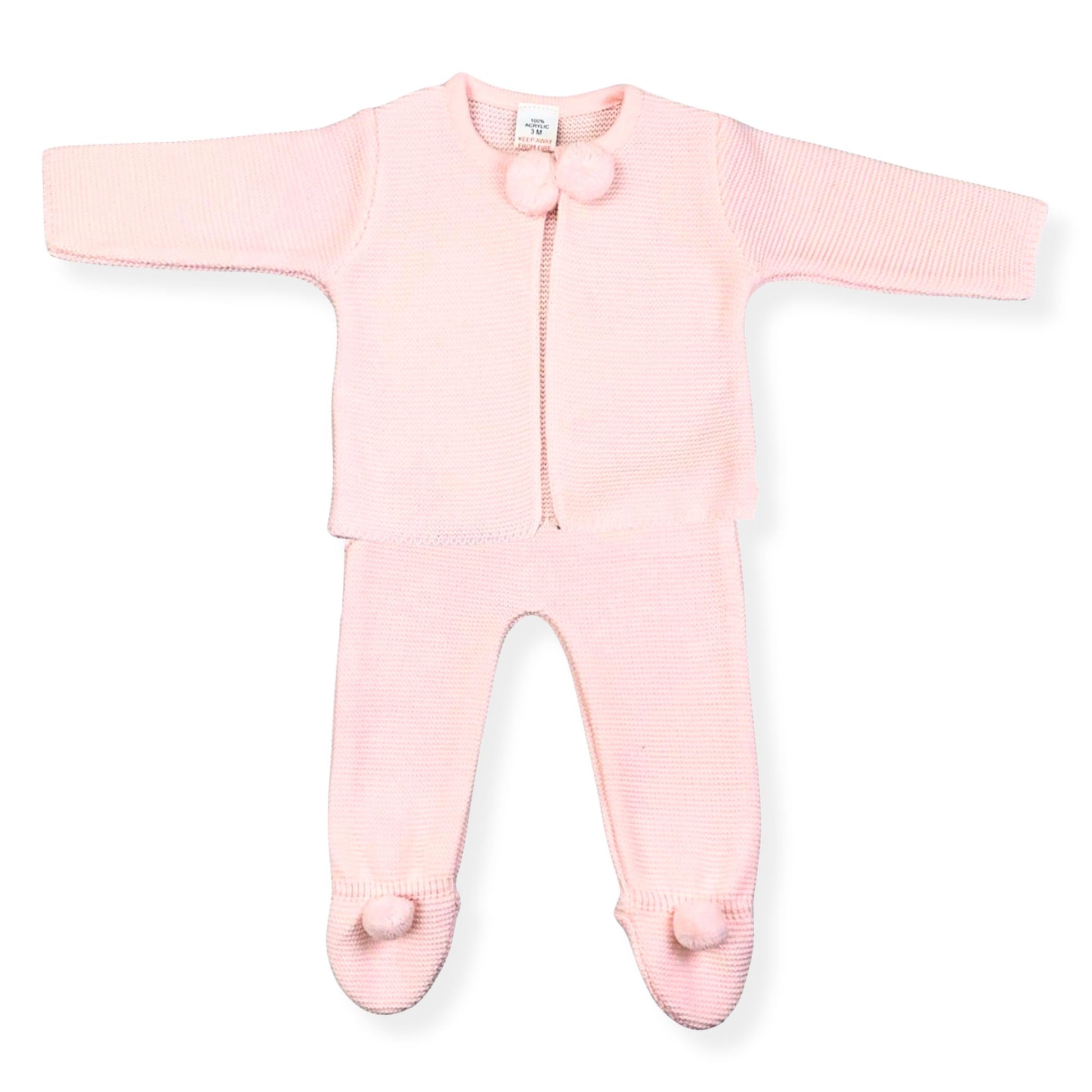 spanish baby girls 2 piece pramsuit with pom poms