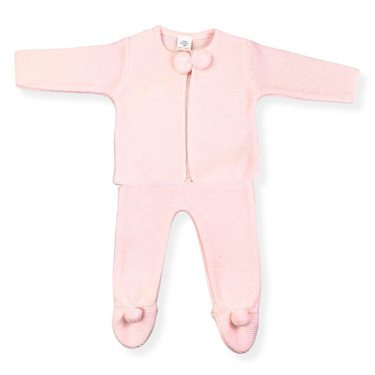 spanish baby girls 2 piece pramsuit with pom poms