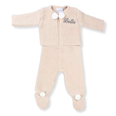 Personalised Dandelion Unisex Baby Knitted Two Piece Pram Suit