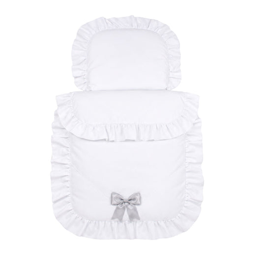 Pram Set - Quilt and Pillow - White Grey