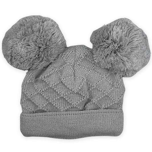 baby unisex double knit double pom hat grey