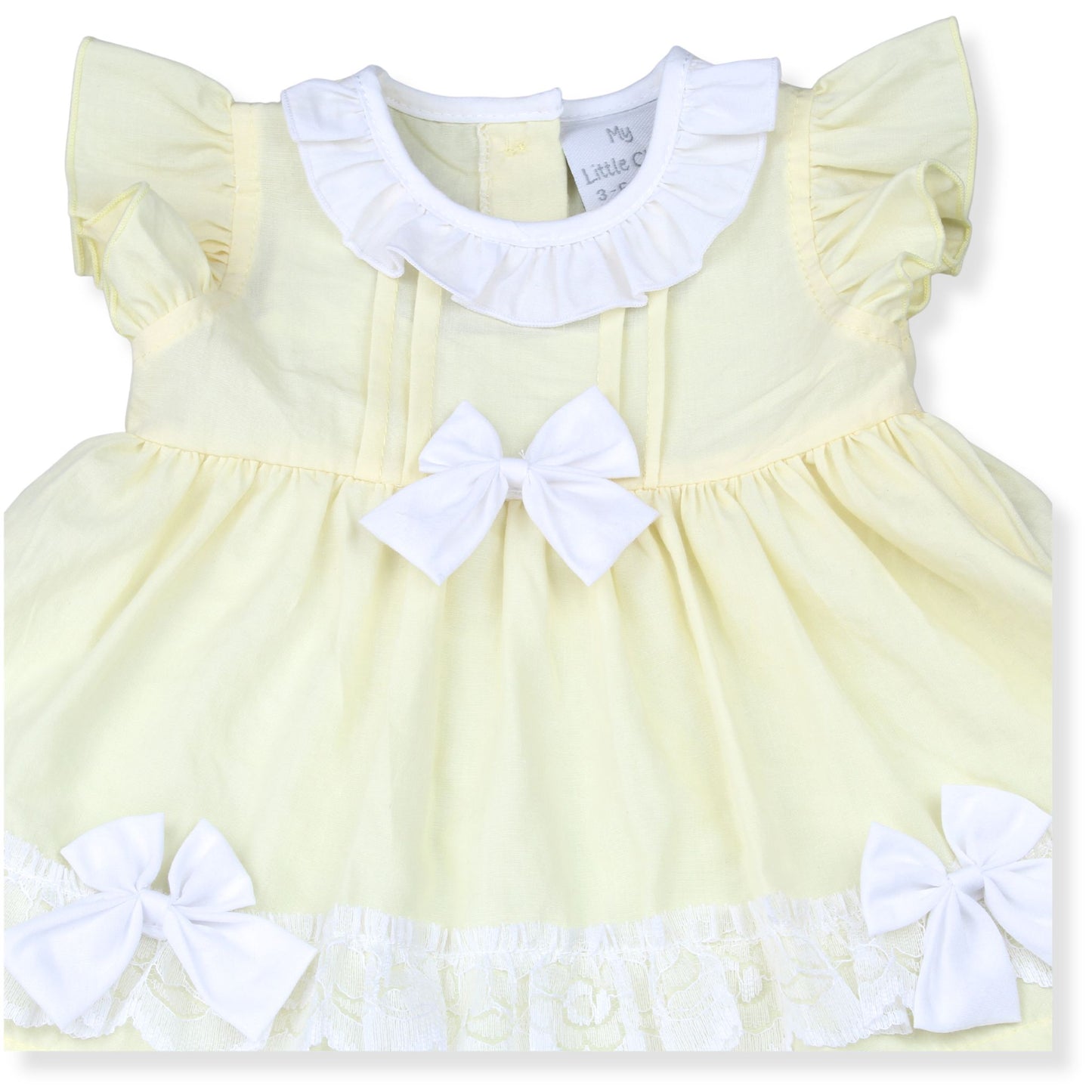 Baby Girl Lemon Lace Dress with Bows, Headband & Knickers