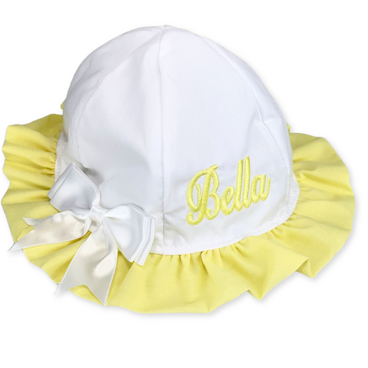baby girl personalised sun hat white lemon yellow summer hat