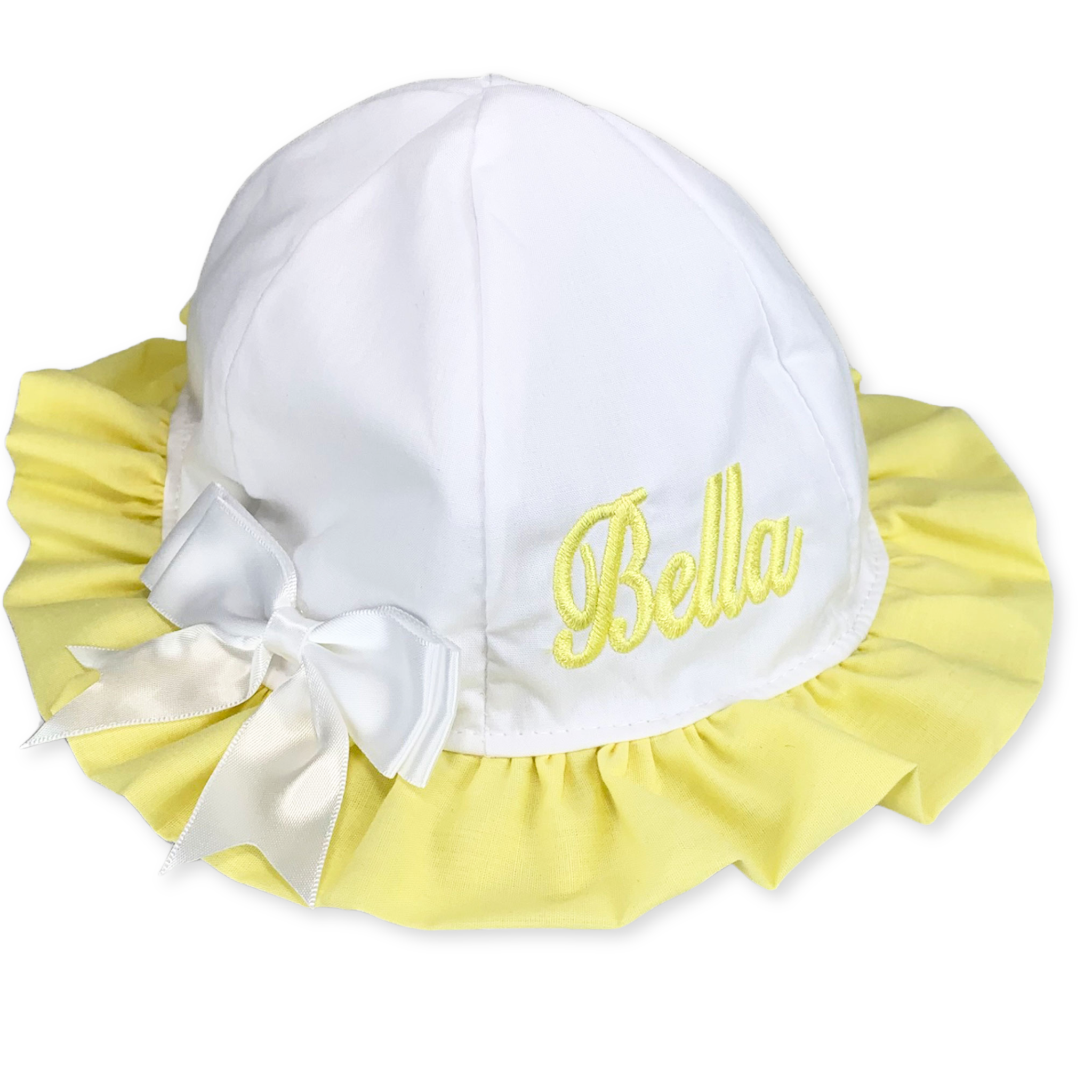 baby girl personalised sun hat white lemon yellow summer hat