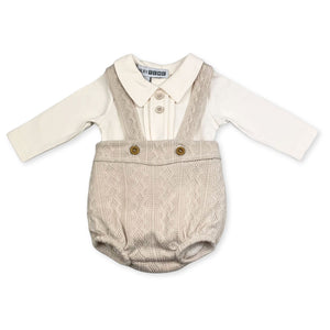 baby boys beige knitted two piece outfit