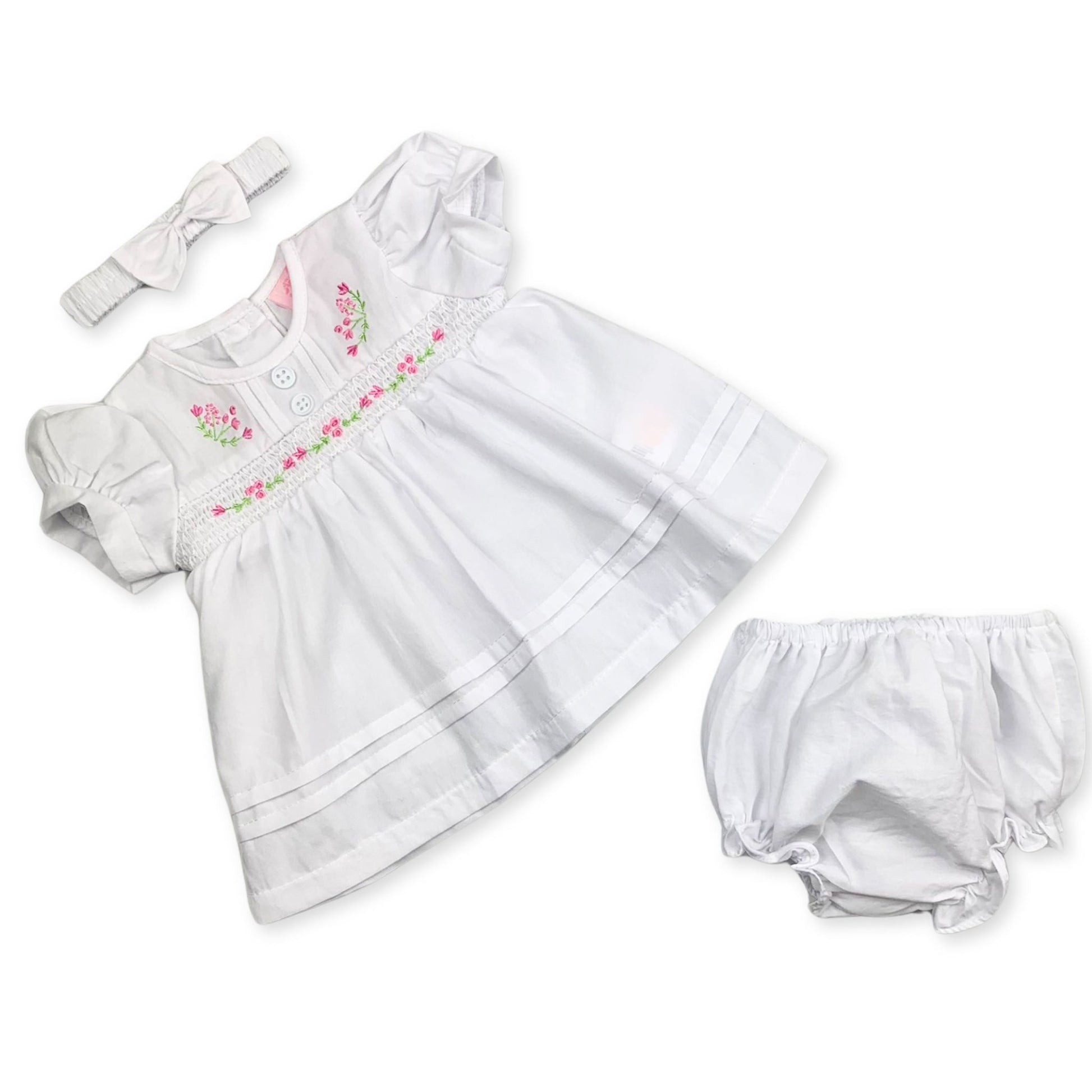 baby girls white summer dress with flowers embroidery headband and pants