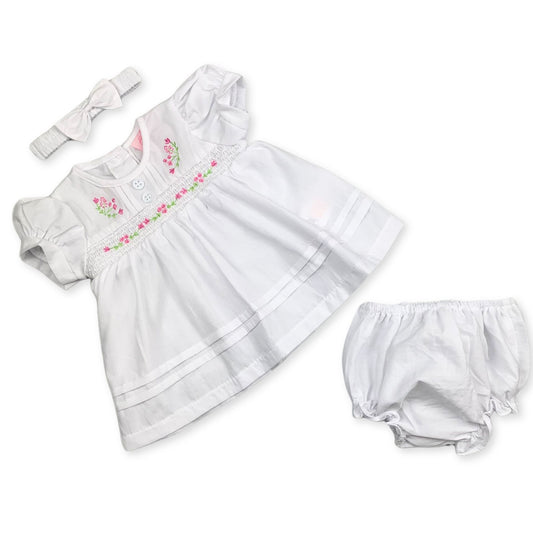 baby girls white summer dress with flowers embroidery headband and pants
