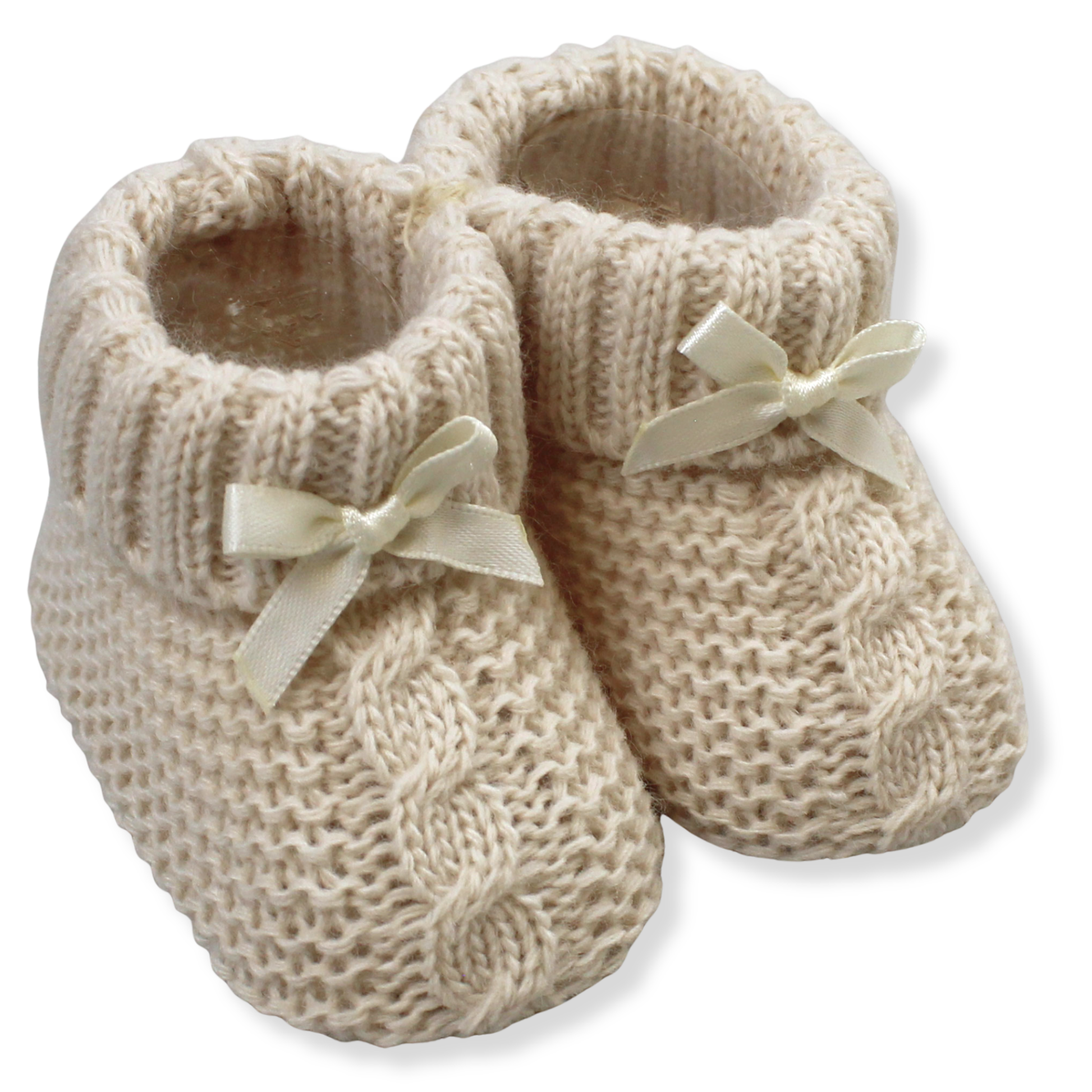Beige knitted baby booties