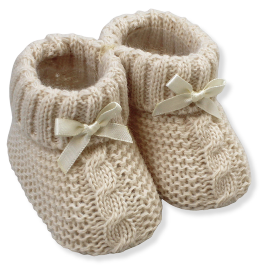 Beige knitted baby booties