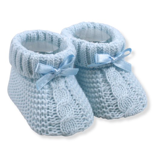 Baby knitted booties blue