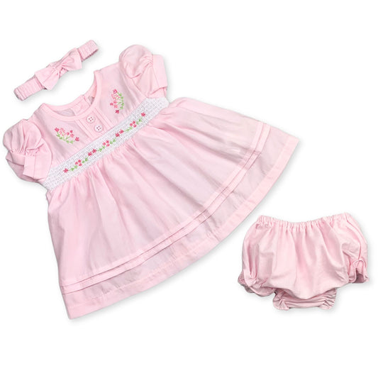BABY GIRLS PINK SUMMER FLOWER DRESS HEADBAND AND PANTS