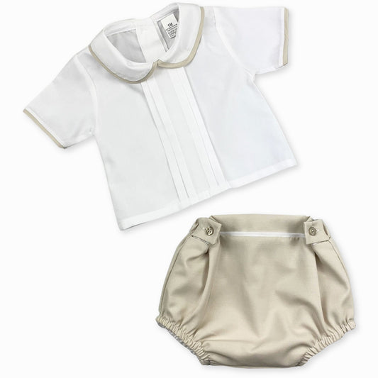 Baby Boys Beige Jam Pants with White Shirt