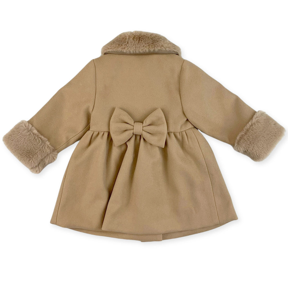 Little Nosh Girls Camel Coat with Faux Fur Collar