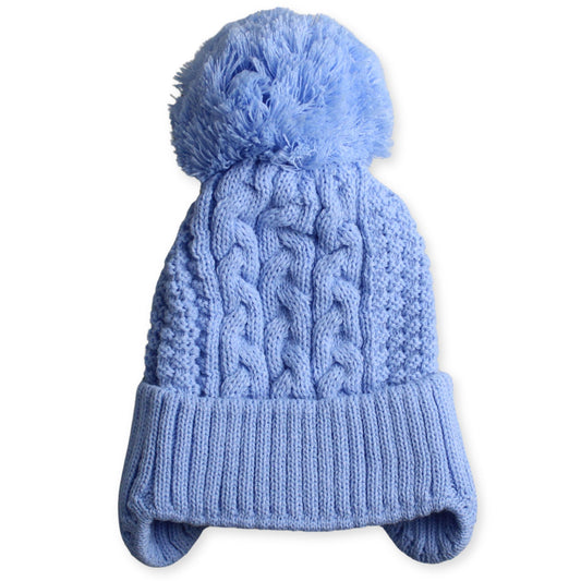 baby boys blue pom pom hat