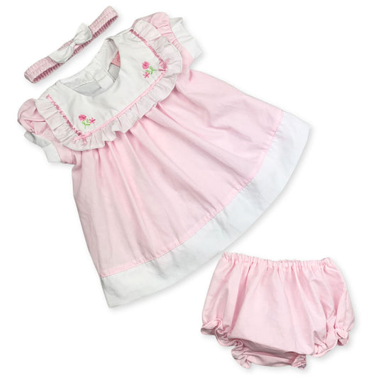 BABY GIRLS PINK FLOWER THREE PIECE OUTFIT