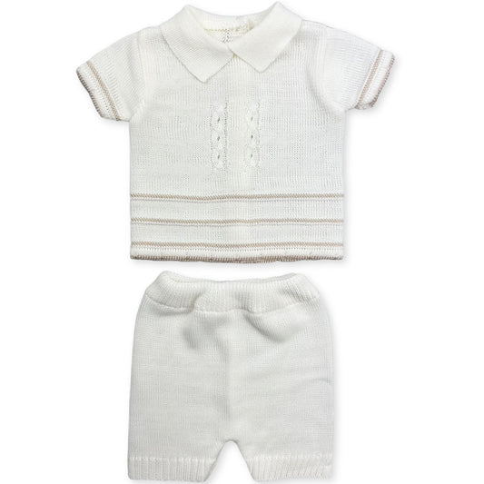 baby boys knitted two piece outfit cream beige