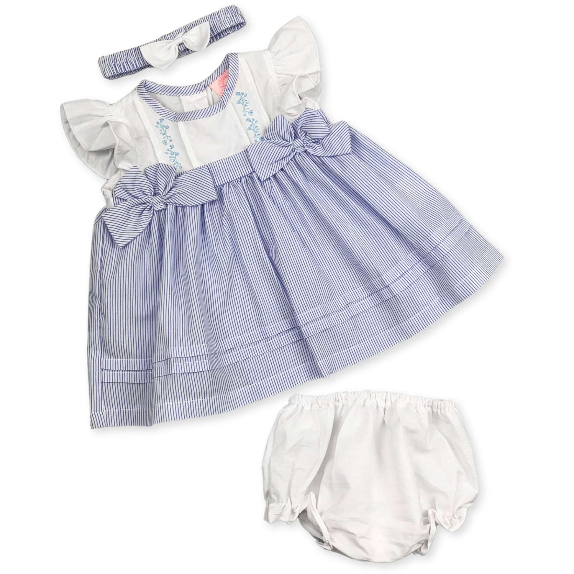 baby girls blue and white pin striped summer dress