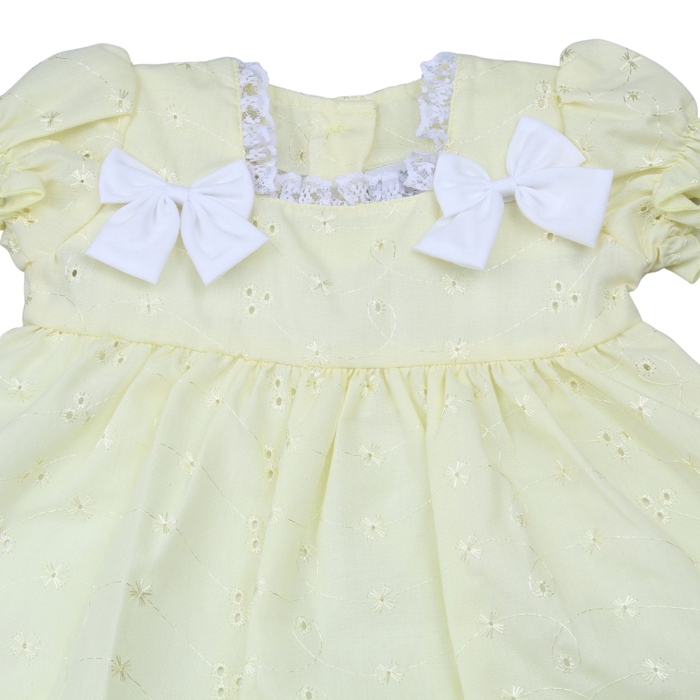 Baby Girl Lemon Lace Dress with Bow Detail, Headband & Knickers (6–24 Months)