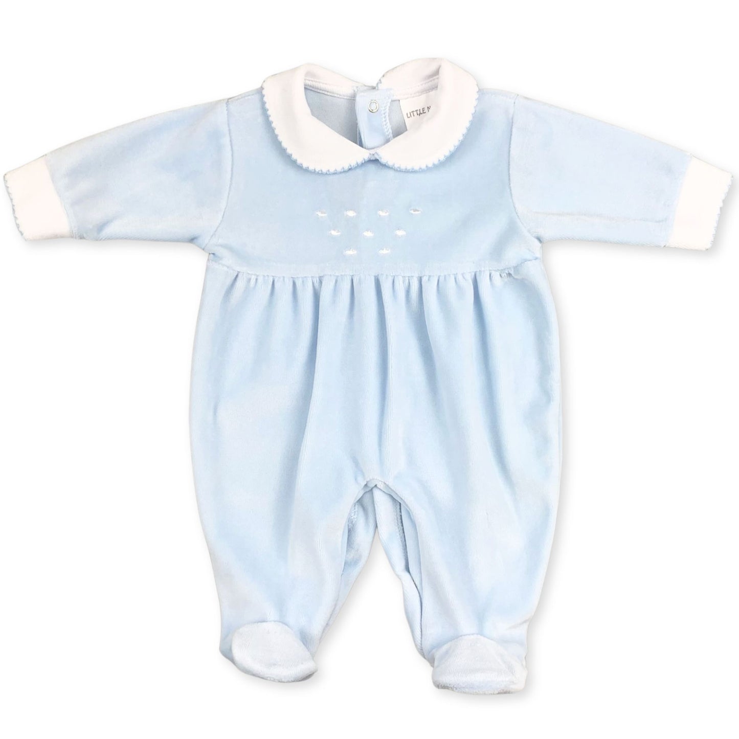 baby boys blue velour sleepsuit little nosh