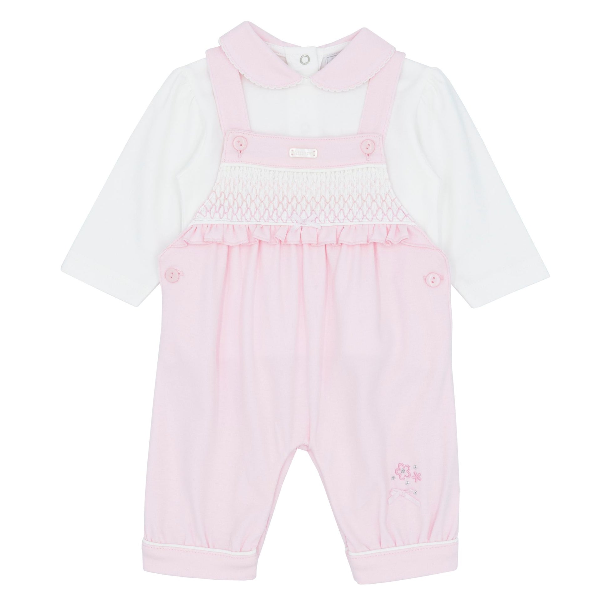 baby girls two piece white and pink outfit