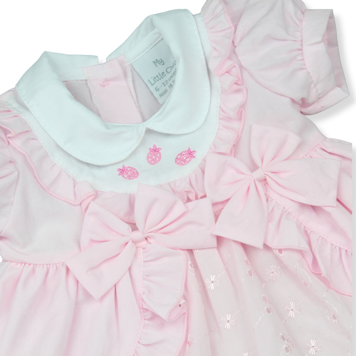 Baby Girl Pink Ruffle Dress with Bows, Headband & Knickers
