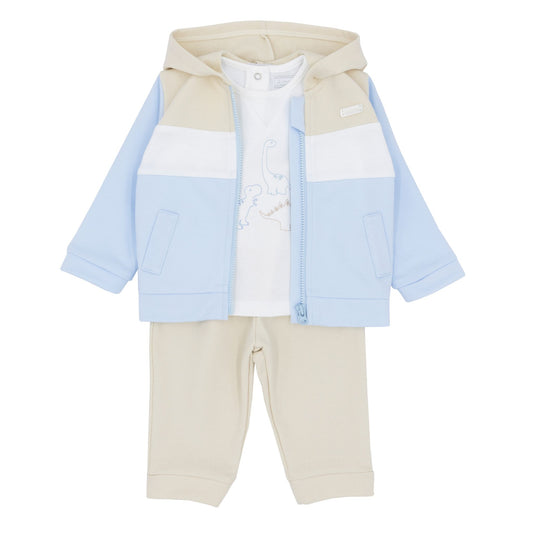 babys outfit with a striped jacket and pants on a white background