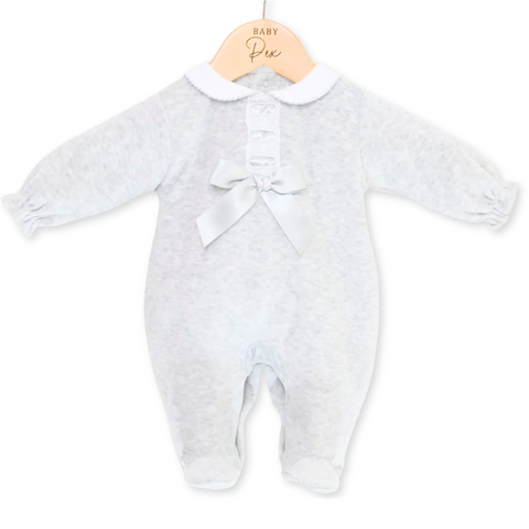 baby grey velour sleepsuit