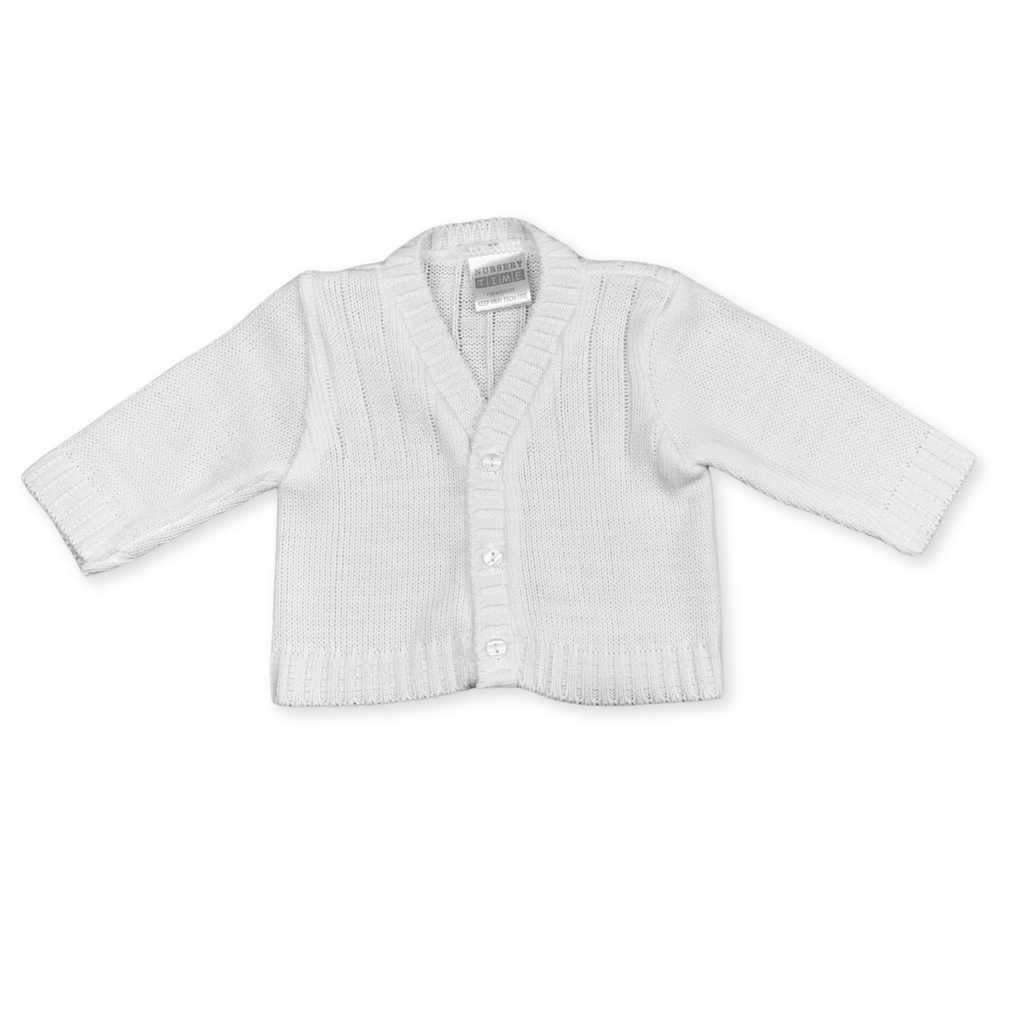 baby boy white knitted cardigan with v neck