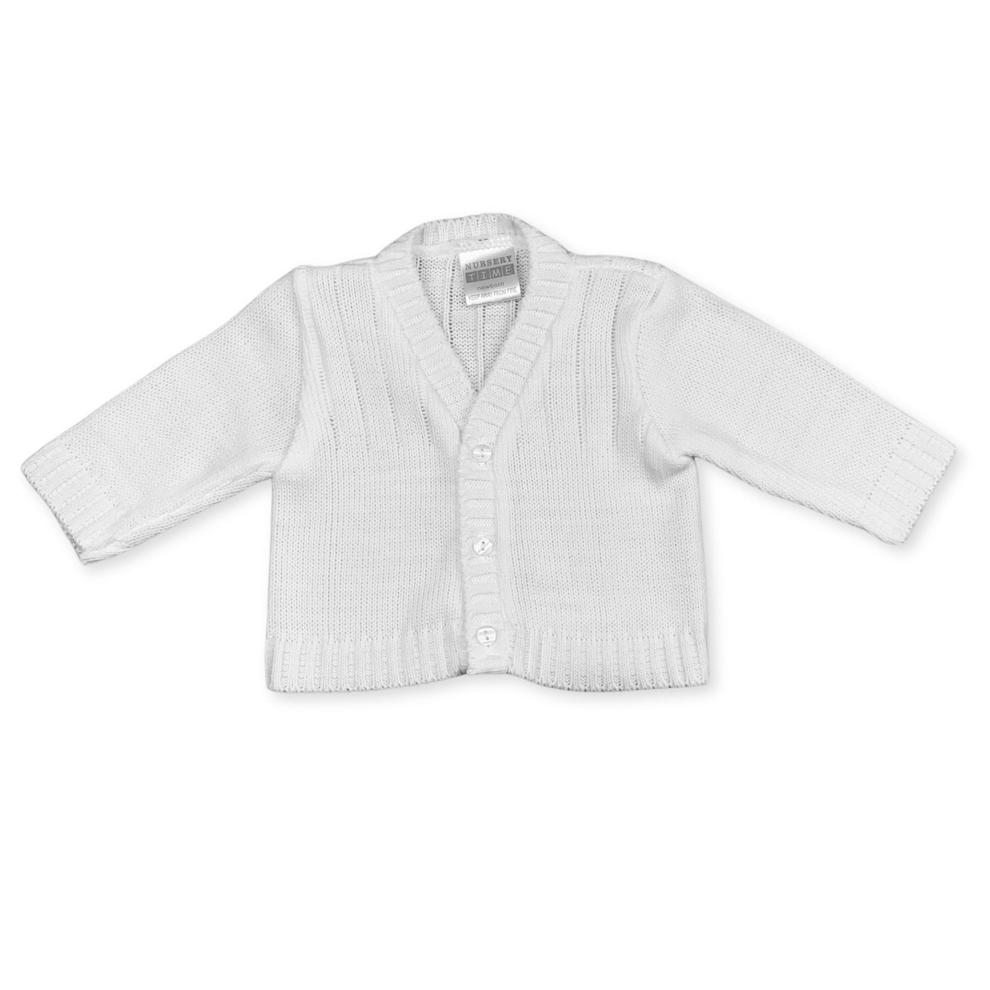 baby boy white knitted cardigan with v neck