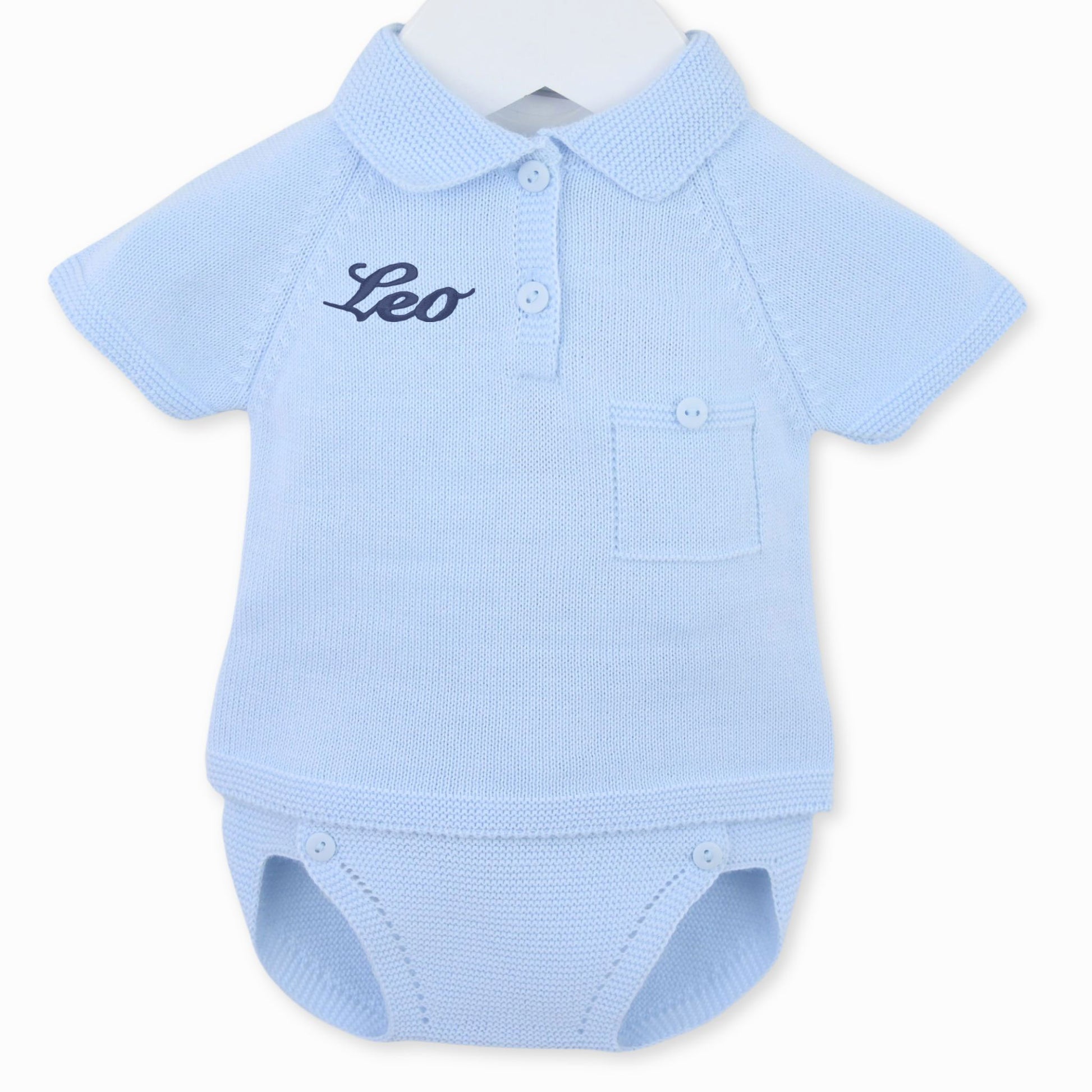 baby boys personalised two piece summer set blue